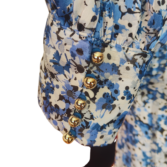 Blusa azul con flores cuello largo cod 4000009