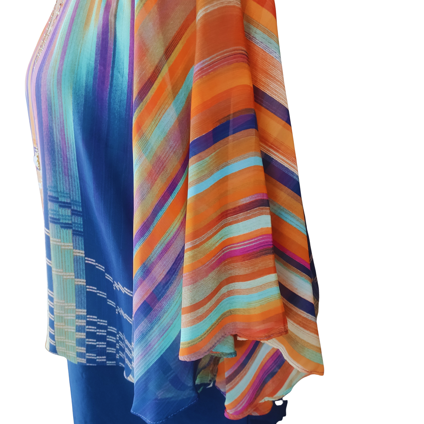 Blusa con patrón de rayas horizontales tonos naranja azul y turquesa cod. 4000022