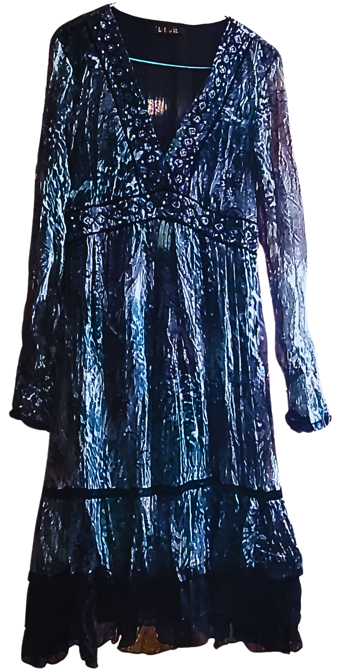 Vestido Otoño Invierno gris azul negro gasa, cod. 0000002