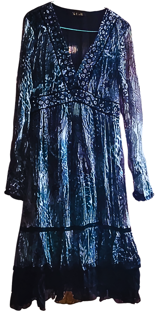 Vestido Otoño Invierno gris azul negro gasa, cod. 0000002