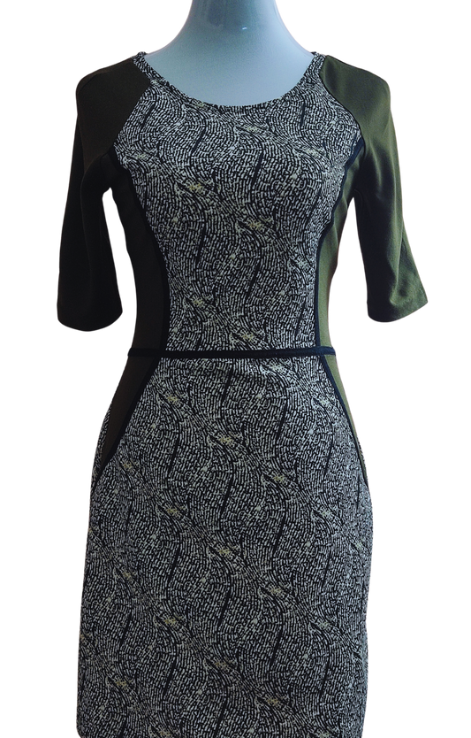 Vestido Otoño Invierno manga corta verde oliva negro blanco  N°0000005
