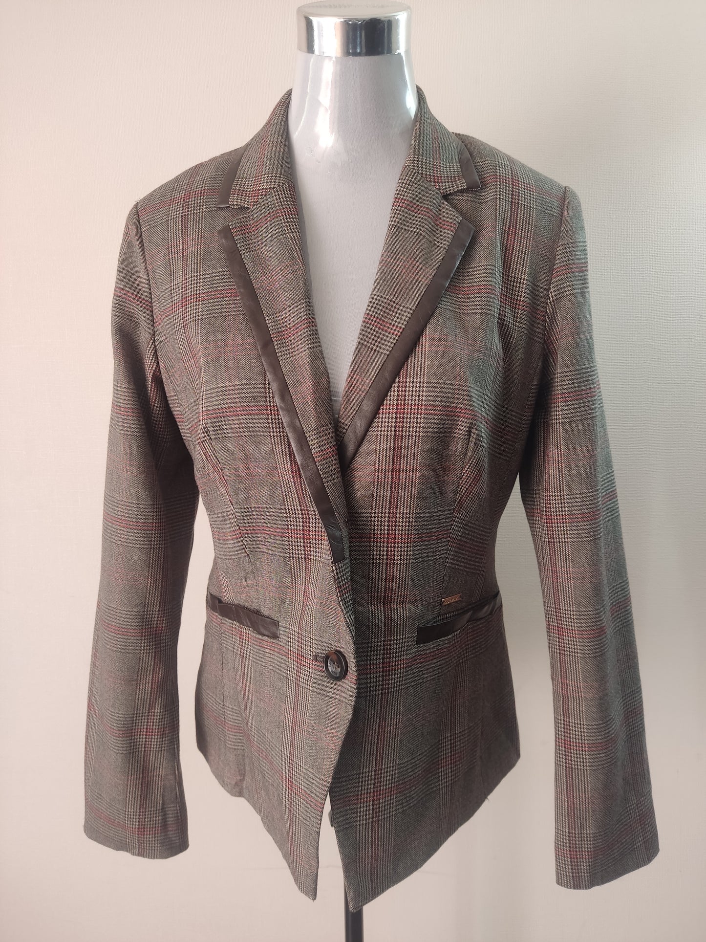 Chaqueta blazer gris con matices marrones tipo cuadrillé cod 1000001