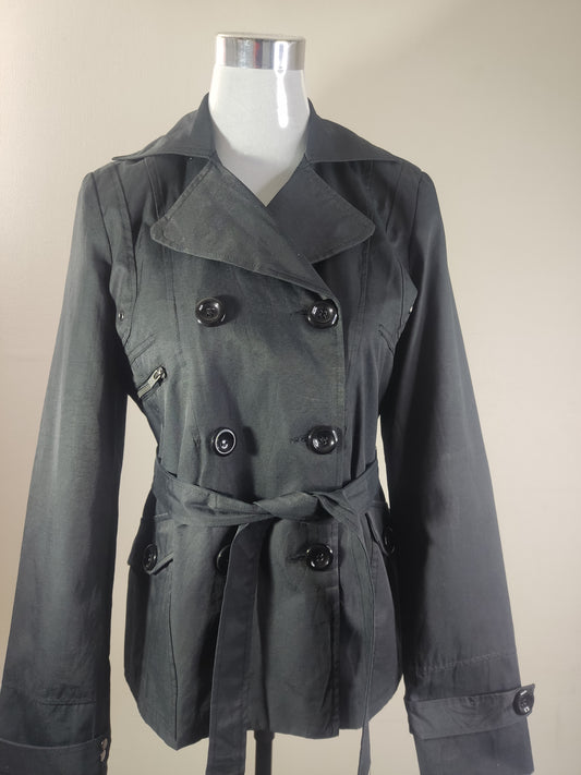 Chaqueta abrigo negro clásico con cinturón y solapas cod 1000007