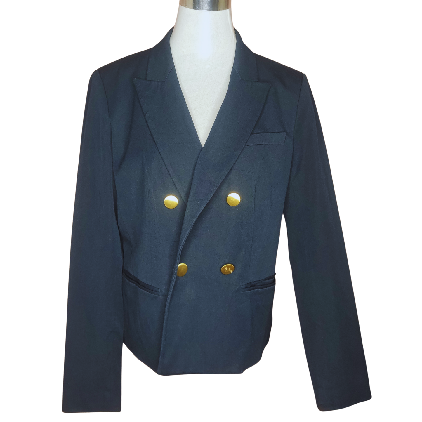 Chaqueta blazer azul doble botonadura dorada frontal