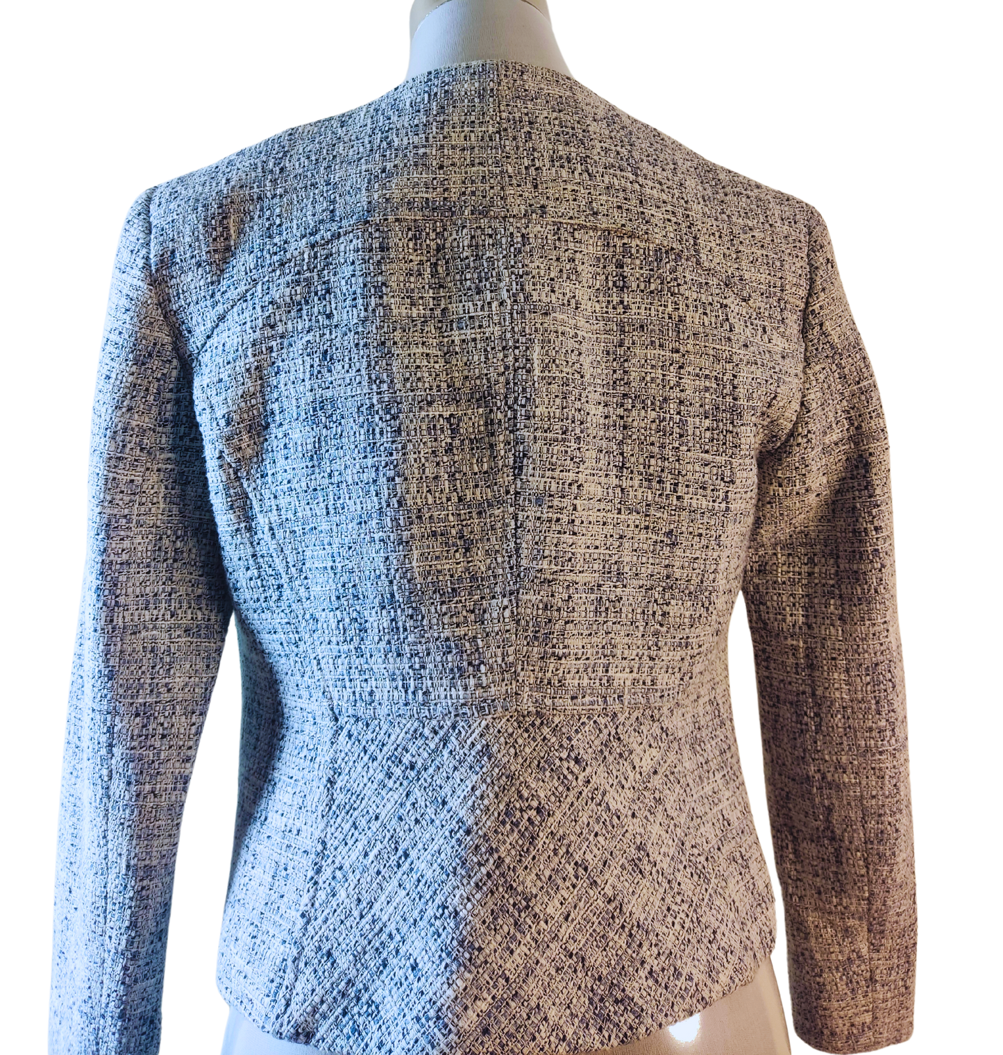 Chaqueta matices blancos y azules rugoso corte desflecado cod 1000011