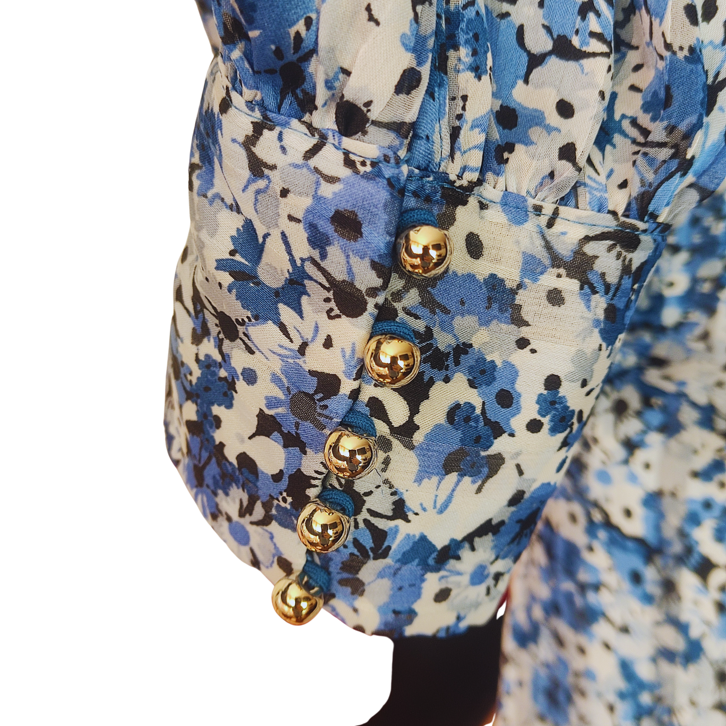 Blusa azul con flores cuello largo cod 4000009