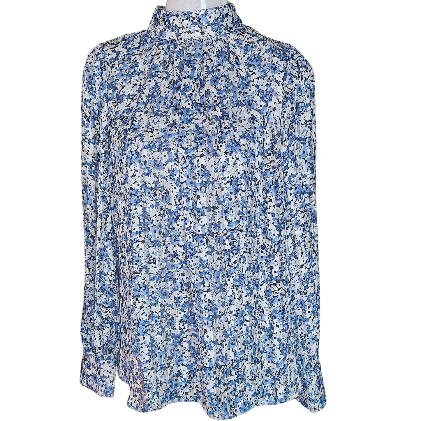 Blusa azul con flores cuello largo cod 4000009