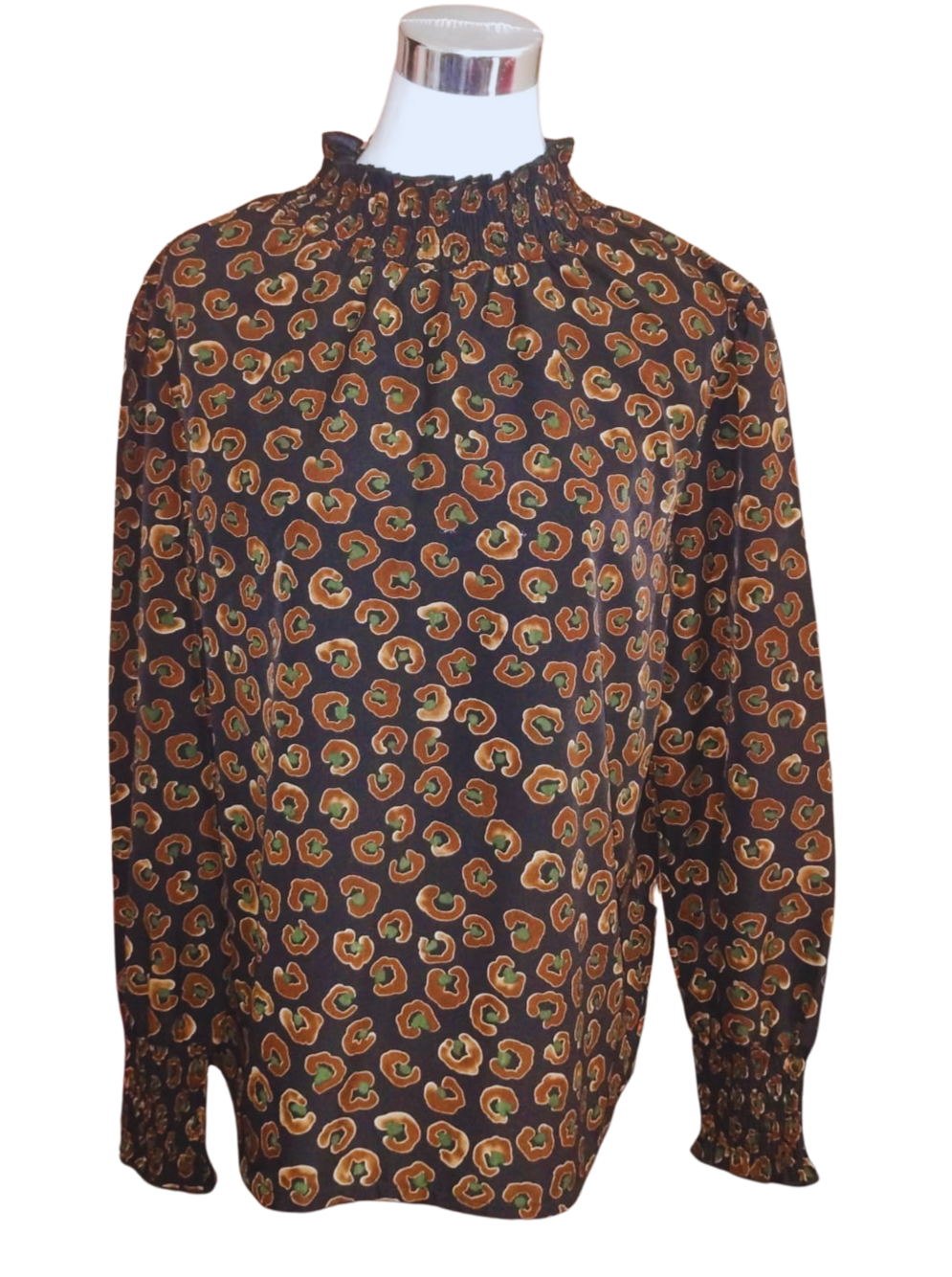 Blusa negra estampados geométricos café y verde cod 4000013