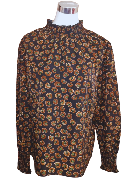 Blusa negra estampados geométricos café y verde cod 4000013