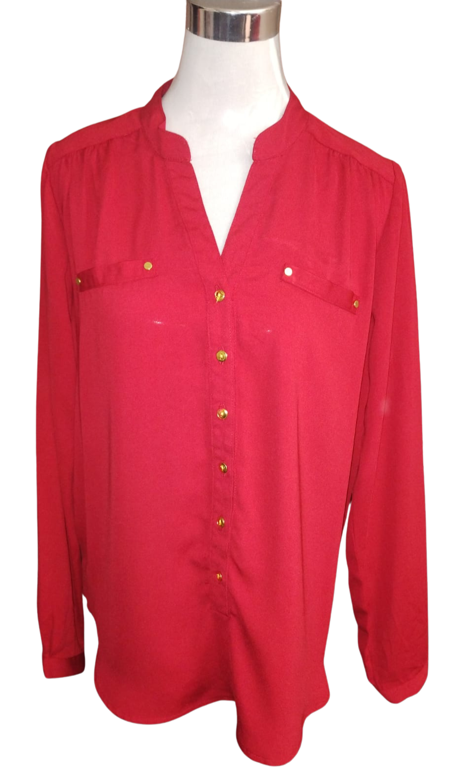 Blusa color rojo oscuro cuello mao cod 4000018