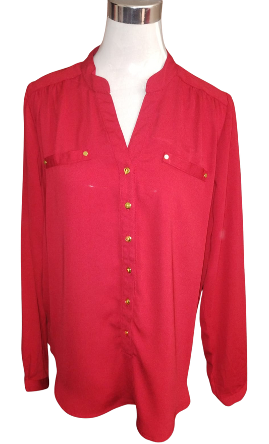 Blusa color rojo oscuro cuello mao cod 4000018