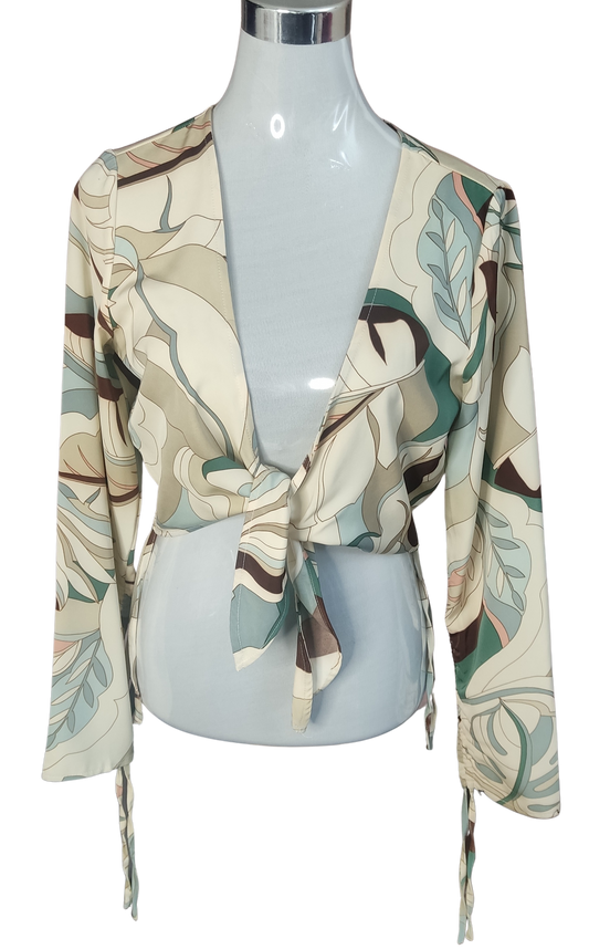 Blusa estampada abstracta tonos neutros beige crema marrón azul claro cod. 4000028