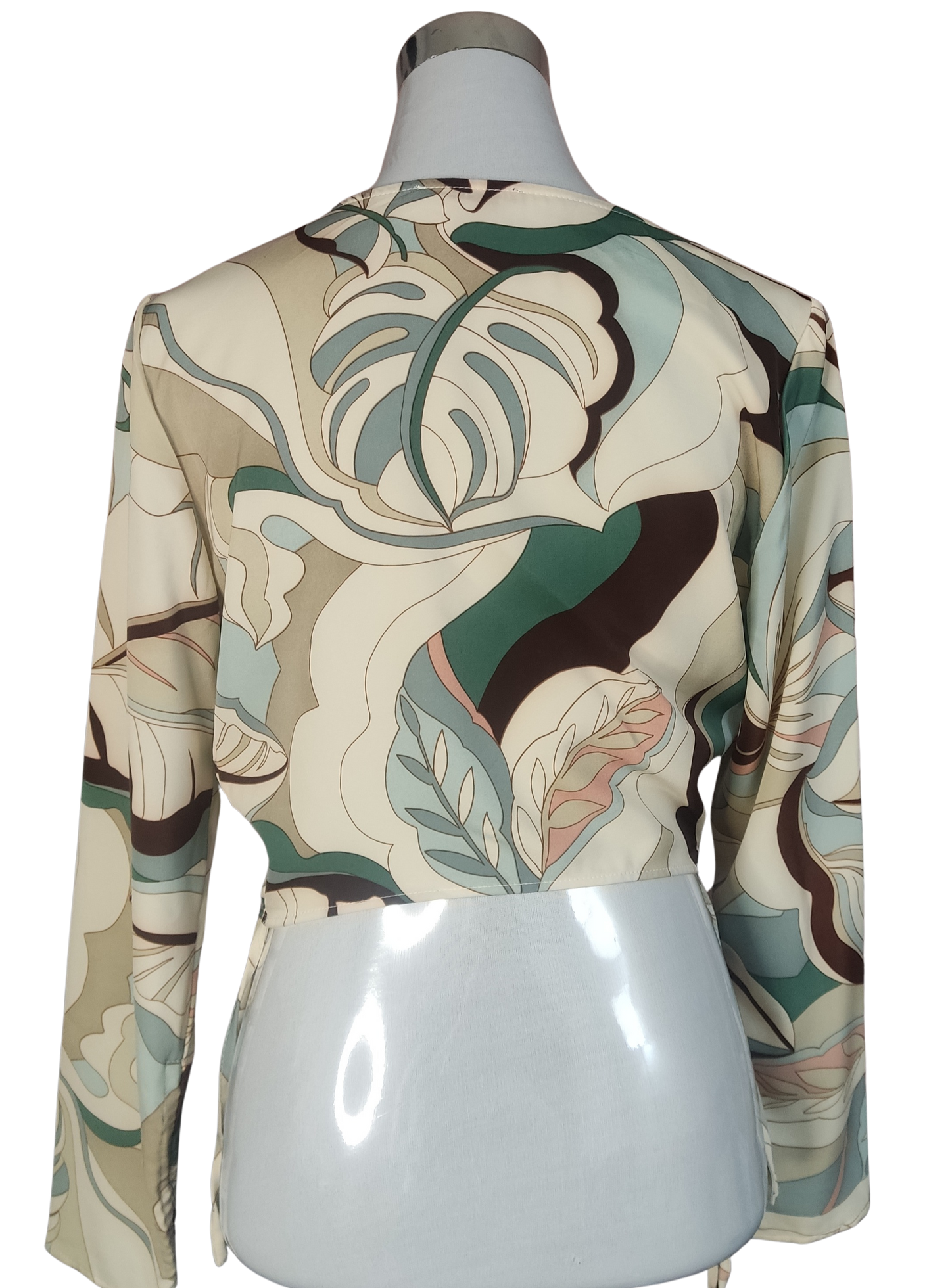 Blusa estampada abstracta tonos neutros beige crema marrón azul claro cod. 4000028