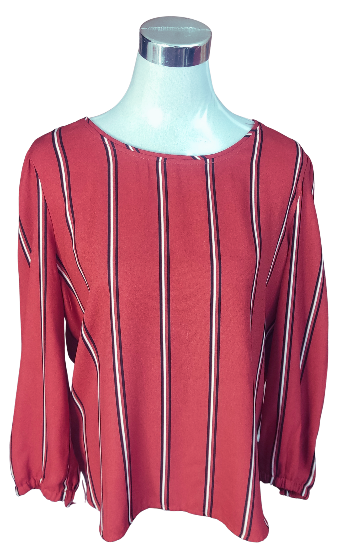 Blusa color ladrillo con rayas verticales blancas y negras cod 4000030