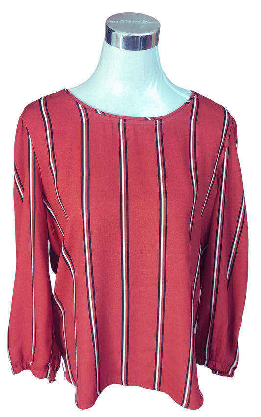 Blusa color ladrillo con rayas verticales blancas y negras cod 4000030