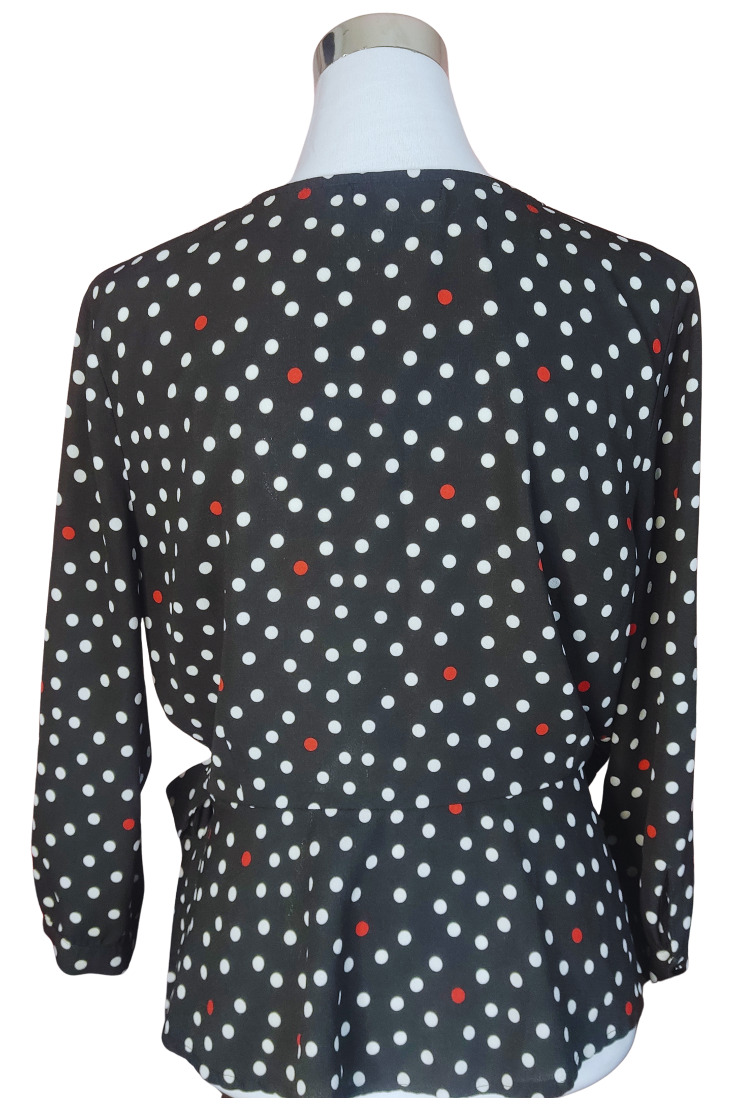 Blusa Negra con lunares rojos y blancos lazo en cintura cod 4000034
