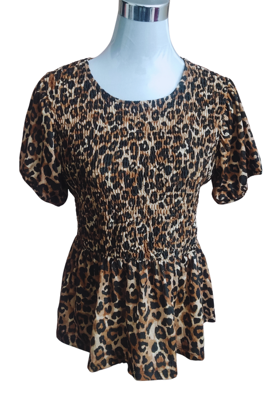 Blusa estampada animal print tonos marrón y negro sobre beige cod 4000035